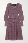 THE MARC JACOBS RUFFLED STRIPED POINTELLE-KNIT MIDI DRESS