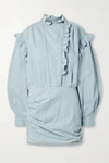 ISABEL MARANT ÉTOILE GRETA RUFFLED COTTON-CHAMBRAY MINI DRESS