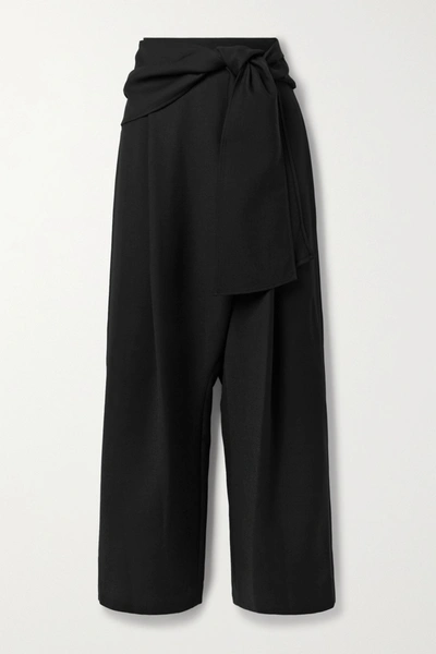 Le 17 Septembre Belted Woven Wide-leg Trousers In Black