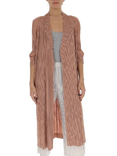 Issey Miyake Pleats Please By  Pleated Midi Coat In Pink