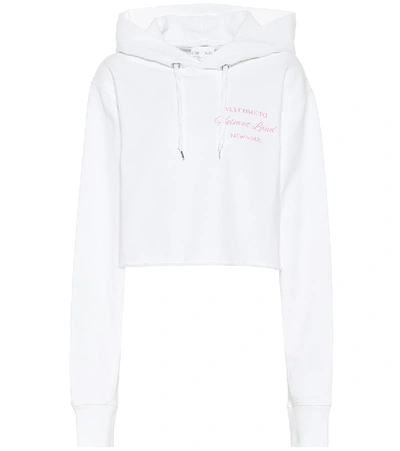 Helmut Lang Cropped Slogan Embroidered Hoodie In Chalk White
