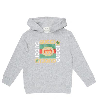 Gucci Kids' Logo棉质连帽衫 In Grey