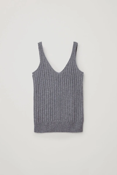 Cos Recycled Cashmere Ribbed V-neck Vest In Grey