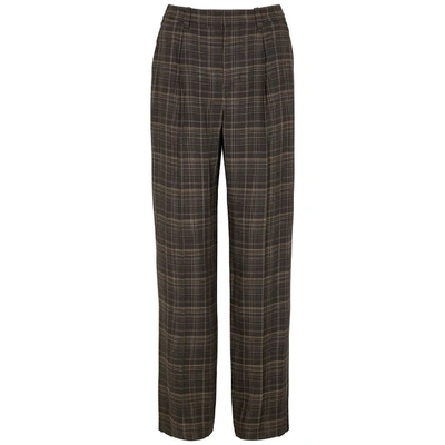 Vince Brown Plaid Straight-leg Trousers In Black