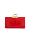 ALEXANDER MCQUEEN SKULL FOUR RING CROCODILE-EFFECT LEATHER CLUTCH,3899147
