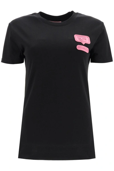 Chiara Ferragni Cotton T-shirt With Eyelike Logo In Black,fuchsia