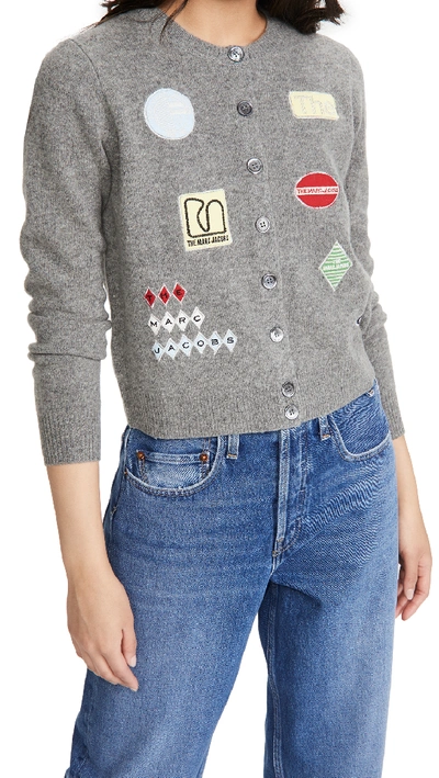The Marc Jacobs The Embroidered Cardigan In Grey Melange