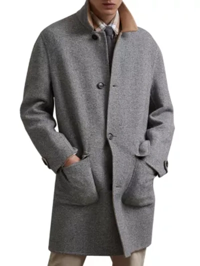 Brunello Cucinelli Reversible Wool & Cashmere Coat In Grey Chevron