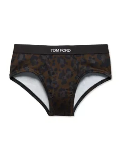 Tom Ford Leopard Briefs In Dark Brown