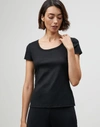 Lafayette 148 Swiss Cotton Rib Scoop Neck Tee In Black