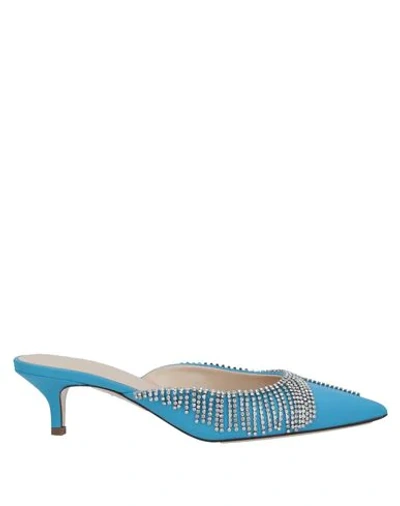 Area 60mm Embellished Leather Mules In Blue Sky