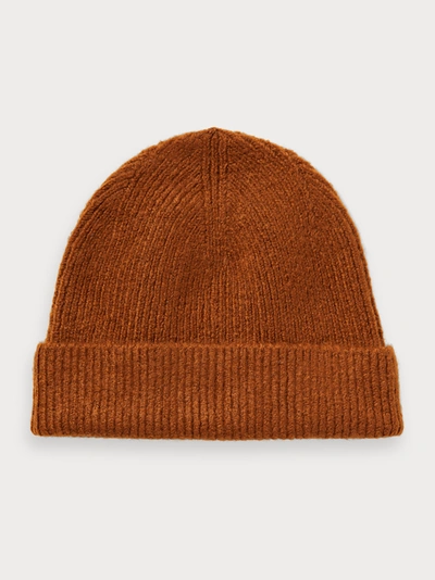 Scotch & Soda Classic Rib-knit Stretch Beanie In Brown