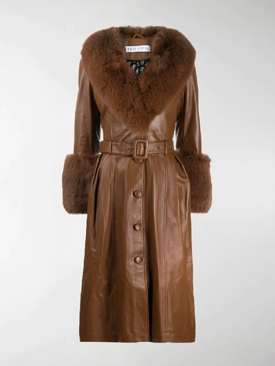 Saks Potts Fox-fur Trimmed Lambskin Coat In Brown