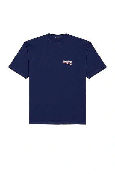 Balenciaga Short Sleeve Large Fit Tee In Pacific Blue & White