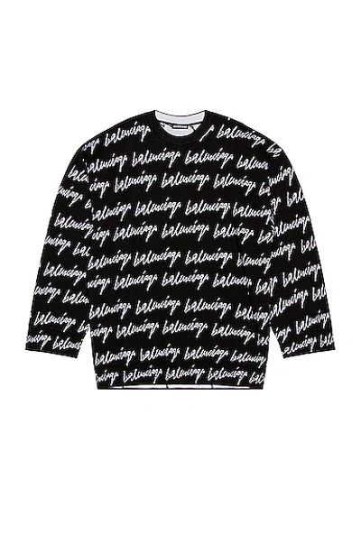 Balenciaga Long Sleeve Crewneck In Black & White