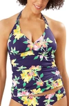 Tommy Bahama Sunlillies Reversible Halter Tankini Top Women's Swimsuit In Mare Navy