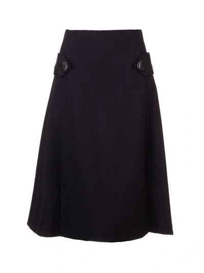 Loewe Pleated A-line Wool Skirt In Black