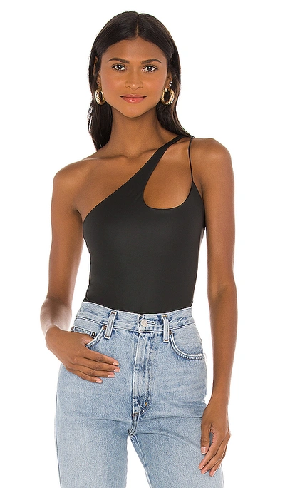 Alix Nyc Archer Vinyl One-shoulder Bodysuit In Matte Black