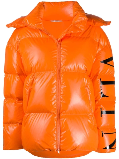 Valentino Vltn-print Padded Jacket In Orange