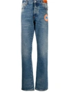 HERON PRESTON FADED LOGO PATCH STRAIGHT-LEG JEANS