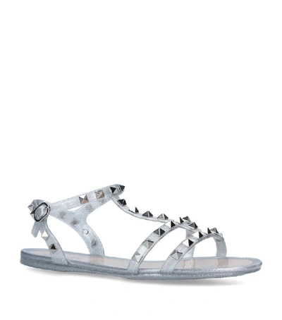 Valentino Garavani Garavani Glitter Rockstud Gladiator Sandals In Silver