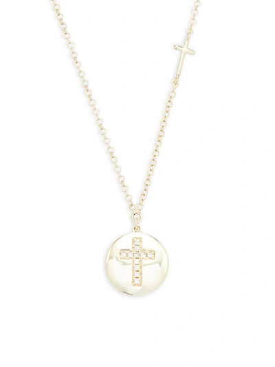 Saks Fifth Avenue 14k Yellow Gold & Diamond Cross Pendant Necklace