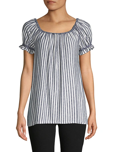 Max Studio Striped Off-the-shoulder Top In Ivory Black