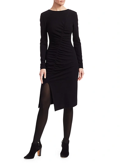 Akris Punto Asymmetric Ruched Jersey Dress In Black