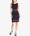 Tommy Hilfiger Colorblock Stripe Crepe Sheath Dress In Black/sky Captain /magenta