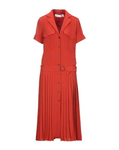 Victoria Victoria Beckham Belted Pleated Crepe Midi Dress In Red