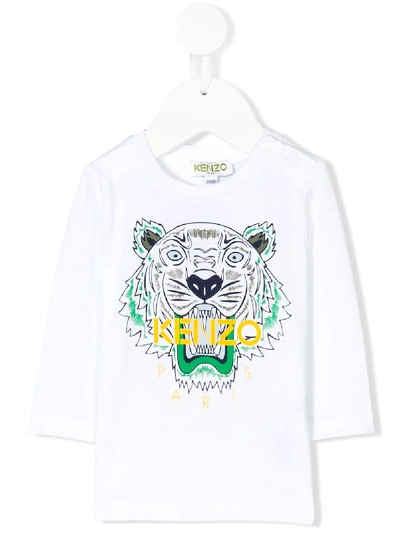 Kenzo Babies' Tiger Long Sleeve T-shirt In White