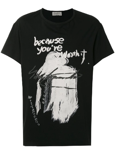 Yohji Yamamoto Printed Message Cotton Jersey T-shirt In Black