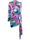 GIUSEPPE DI MORABITO FLORAL RUCHED MINI SILK DRESS