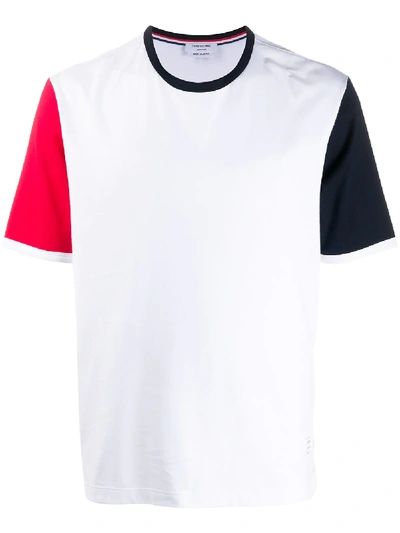 Thom Browne Colour-block Short-sleeved T-shirt In White