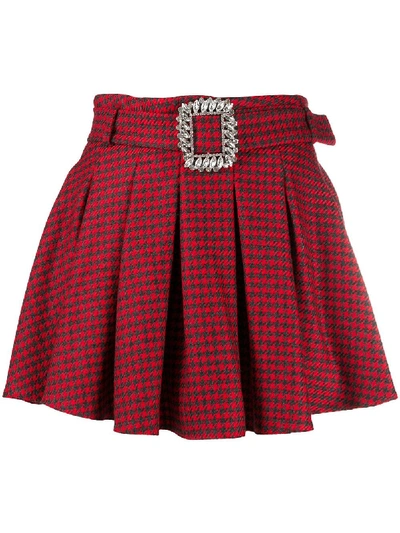 Giuseppe Di Morabito Houndstooth Pleated Mini Skirt In Red