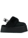 Ugg Funkette Suede Shearling Platform Slippers In Black