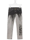 YOUNG VERSACE LOGO LIGHT-WASH JEANS