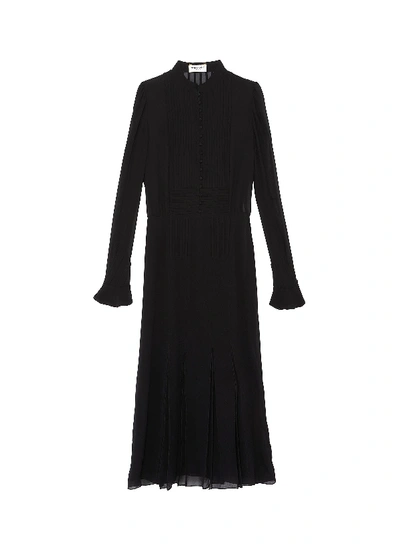 Saint Laurent Victorian Button Silk Georgette Dress In Black