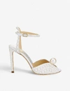 JIMMY CHOO JIMMY CHOO WOMENS WHITE/WHITE SACORA 100 PEARL-EMBELLISHED SATIN SANDALS,52869571