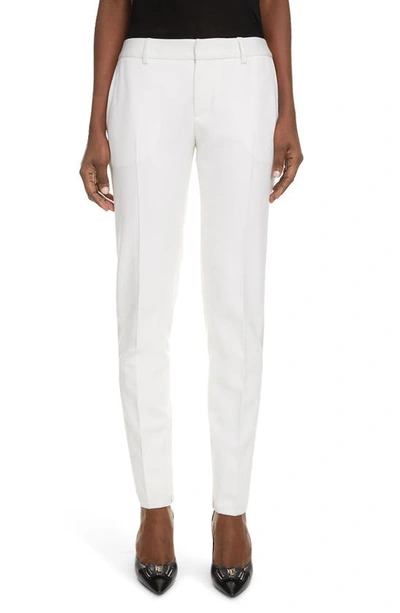 Saint Laurent Mid-rise Slim Virgin Wool Trousers In White