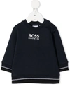 Hugo Boss Striped Logo-print Sweatshirt In Blue