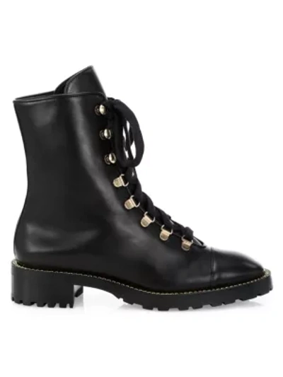 Stuart Weitzman Kolbie Leather Combat Boots In Black