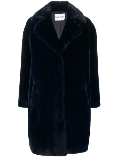 Stand Studio Faux-fur Single-breasted Coat In Blue
