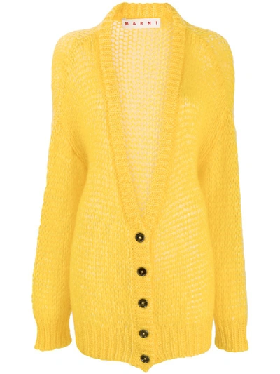 Marni Mohair-blend Cardigan In Yellow