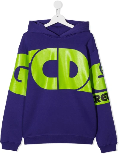Gcds Teen Crew Logo Print Hoodie In Purple