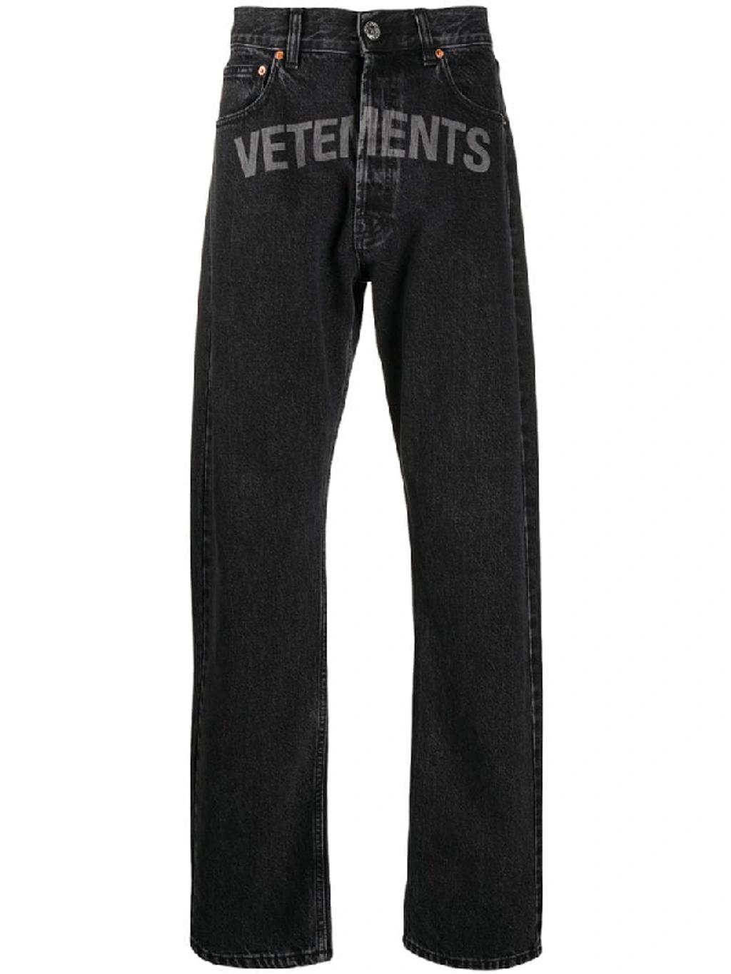 パンツ VETEMENTS logo-print jeans Vetements Logo Print Cotton Denim Jeans In Black | ModeSens