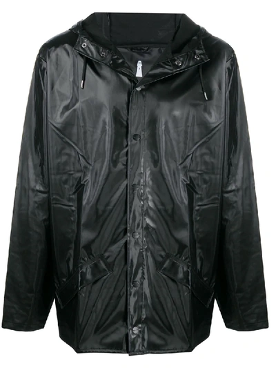Rains Hooded Short-length Raincoat In Black