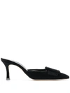 Manolo Blahnik Maysale Pinstripe Buckle Mules In Black