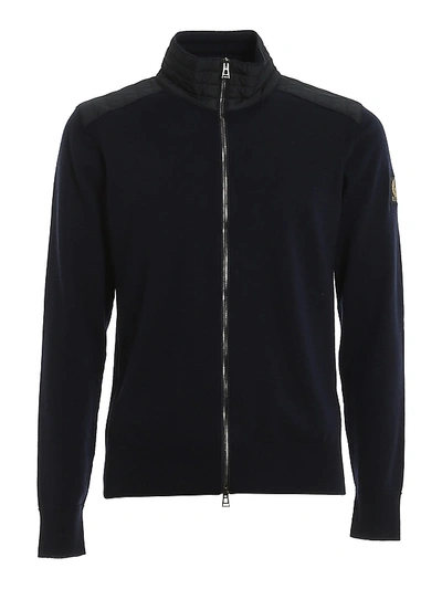 Belstaff Kelby Zipped Quilted-panel Wool Jumper In Navy
