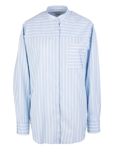 Msgm White And Blue Striped Woman Shirt In Fantasia Blue